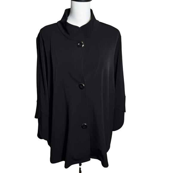 SUSAN GRAVER Women's 2X Black LK Fusion Button-Front‎ 3/4 Sleeve Jacket Blazer - Picture 2 of 10
